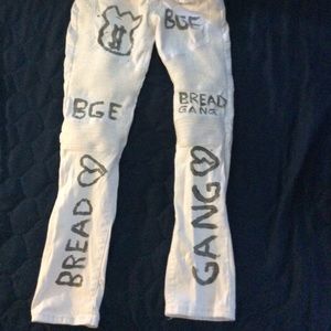 White biker jeans